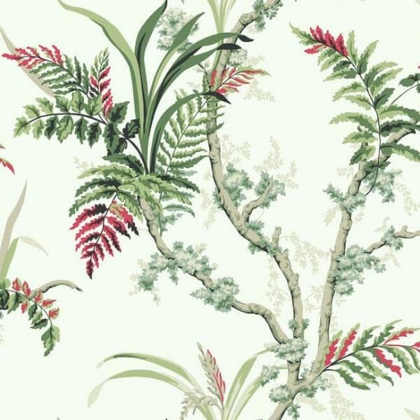 Enchanted Fern Wallpaper- Green/Crimson