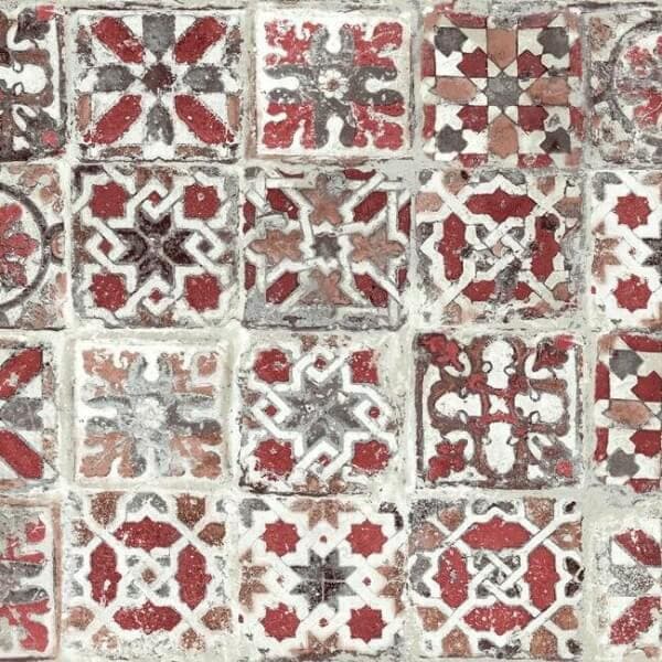 Encaustic Tile Premium Premium Peel + Stick Wallpaper- Red Jasper