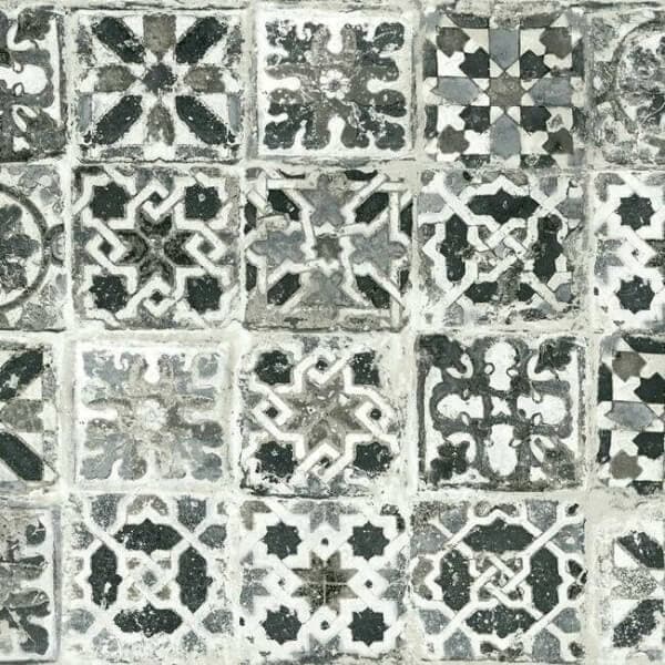 Encaustic Tile Premium Premium Peel + Stick Wallpaper- Obsidian