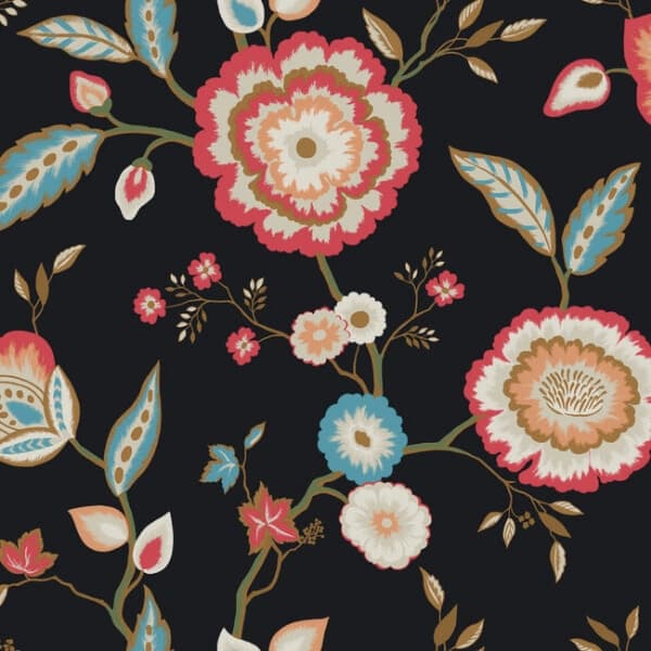 Dahlia Blooms Wallpaper- Midnight/Multi