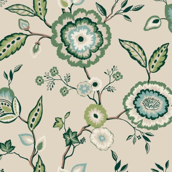 Dahlia Blooms Wallpaper- Linen/Jade