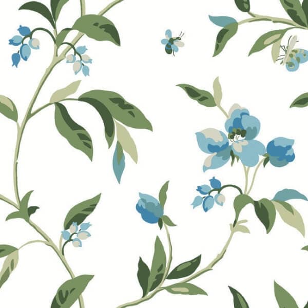 Springtime Wallpaper- Cotton/Peacock