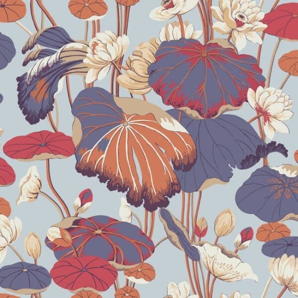 Lotus Pond Wallpaper- Sky/Multi