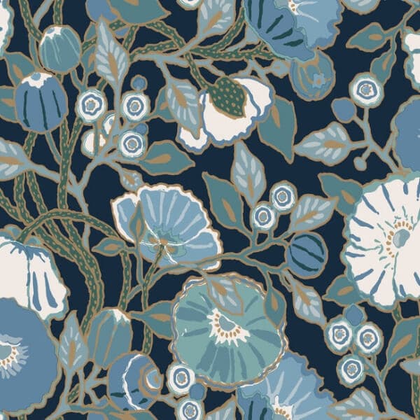 Vincent Poppies Wallpaper- Indigo