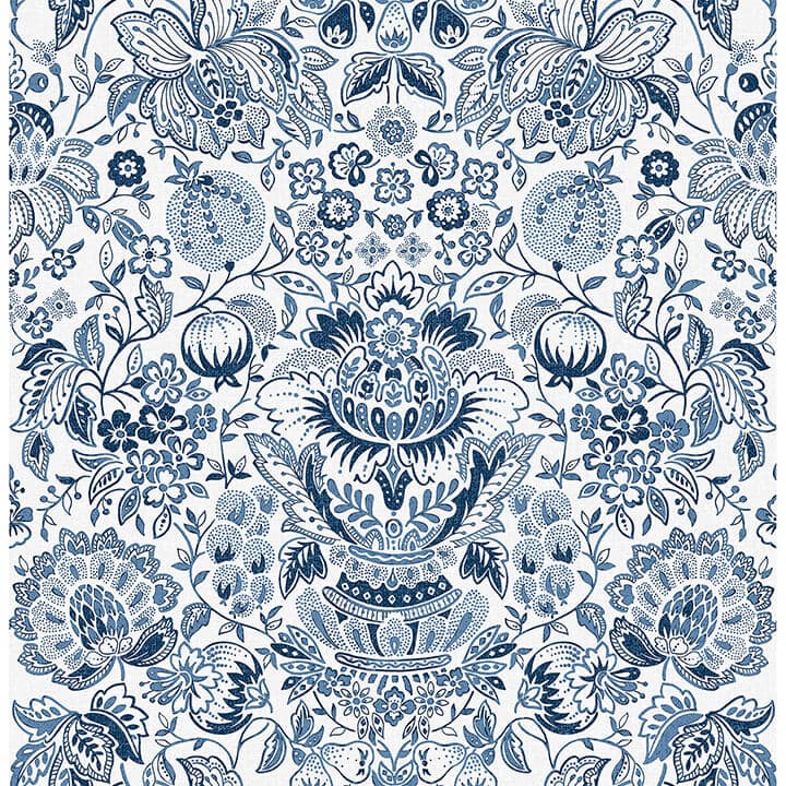 Blanche Blue Floral Damask Wallpaper