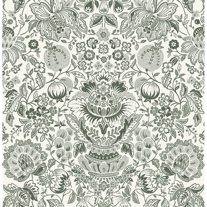 Blanche Dark Green Floral Damask Wallpaper