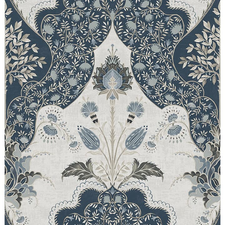 Auden Dark Blue Floral Grandeur Wallpaper