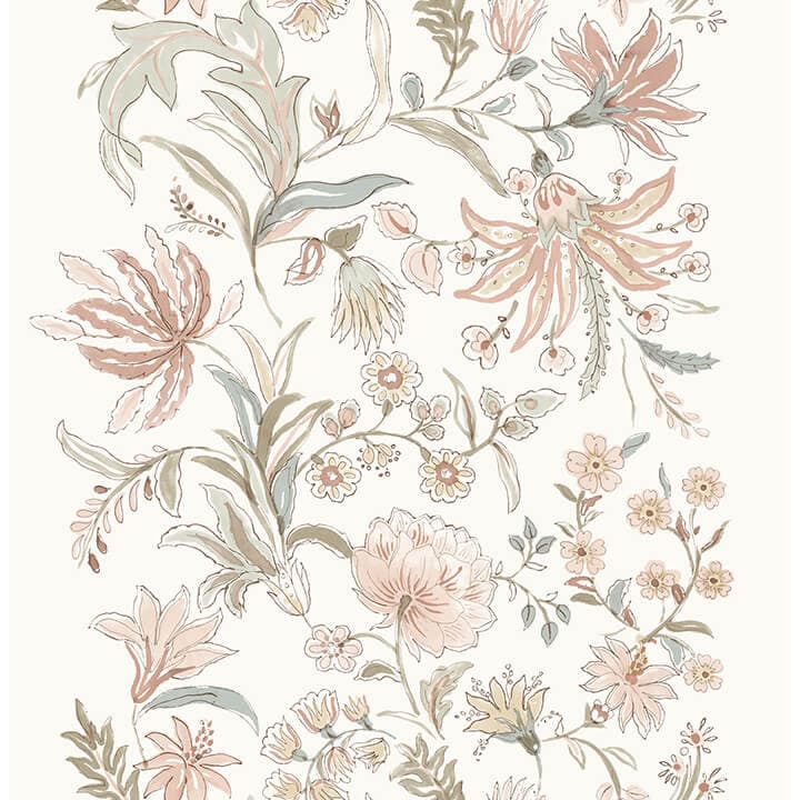 Teonna Light Pink Floral Stripe Wallpaper