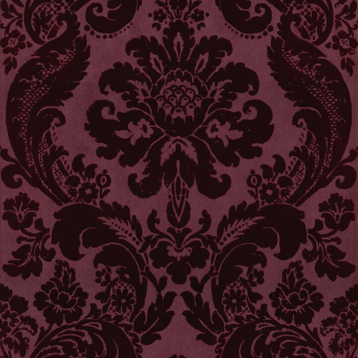 Shadow Merlot Flocked Damask Wallpaper
