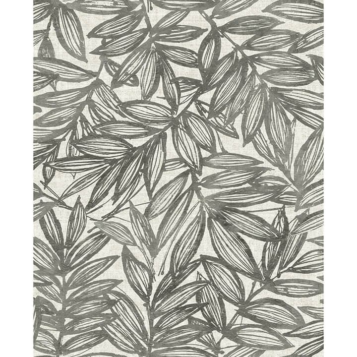 Rhythmic Charcoal Leaf Wallpaper