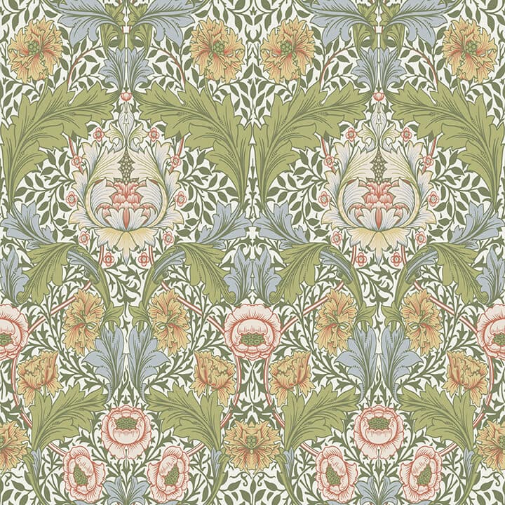 Myrtle Green Floral Ogee Wallpaper