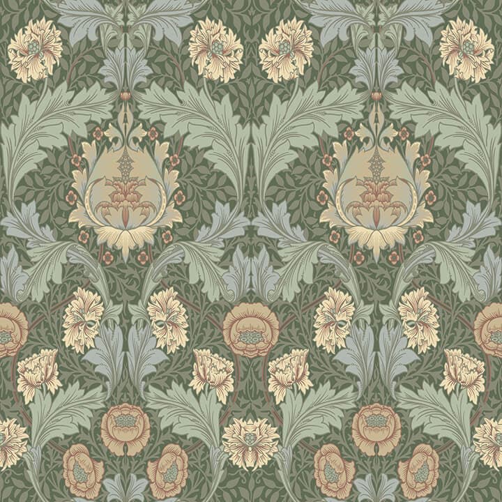 Myrtle Sea Green Floral Ogee Wallpaper