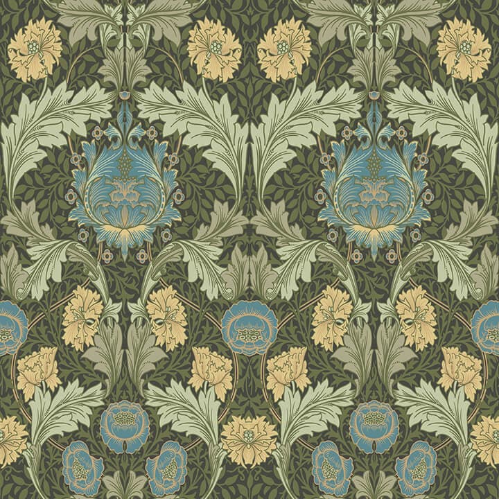 Myrtle Dark Green Floral Ogee Wallpaper
