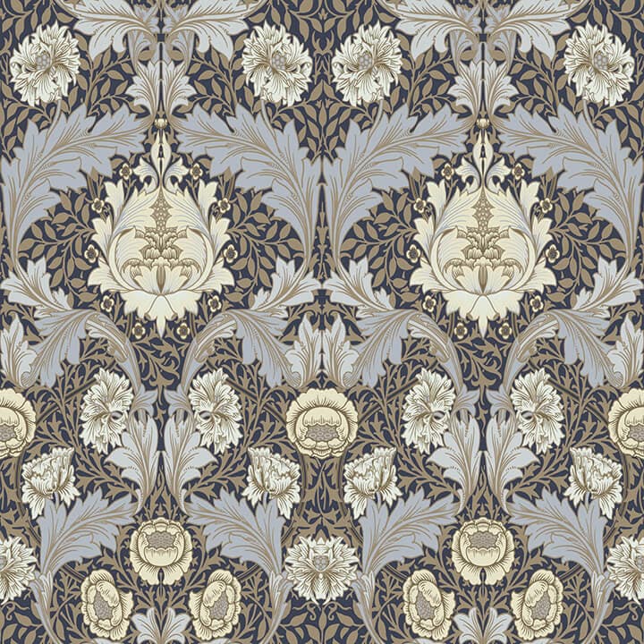Myrtle Blue Floral Ogee Wallpaper