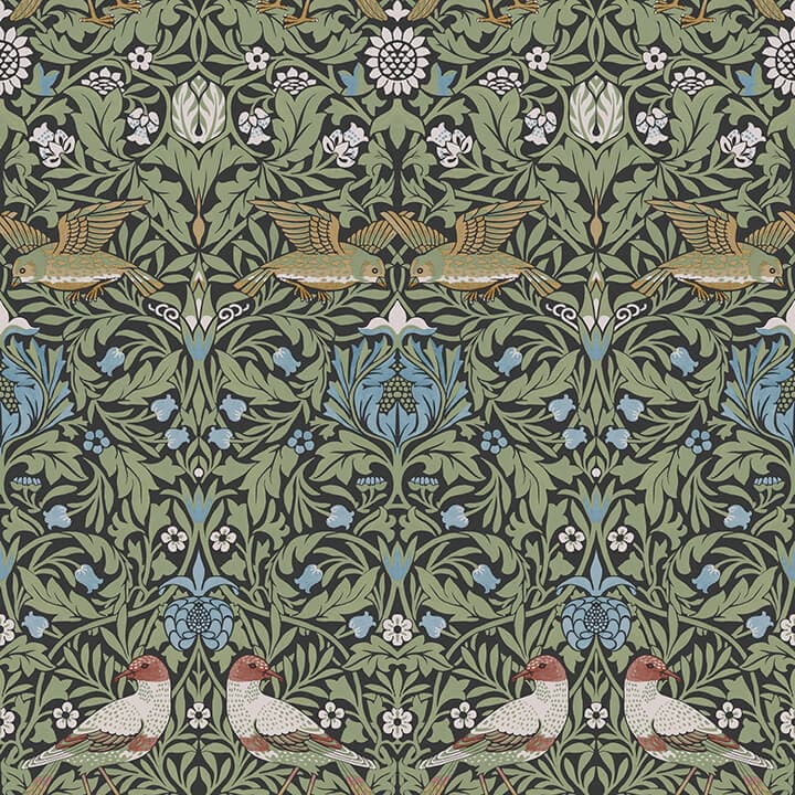 Bird Multicolor Floral Thicket Wallpaper