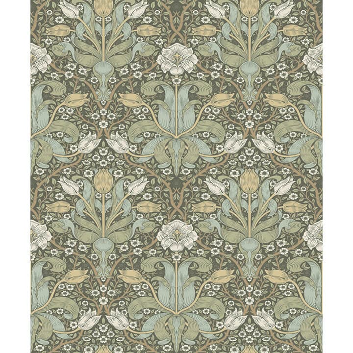 Spring Thicket Green Tulip Damask Wallpaper