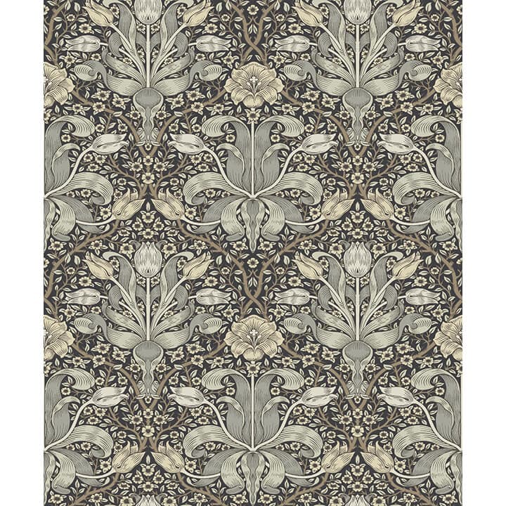 Spring Thicket Blue Tulip Damask Wallpaper
