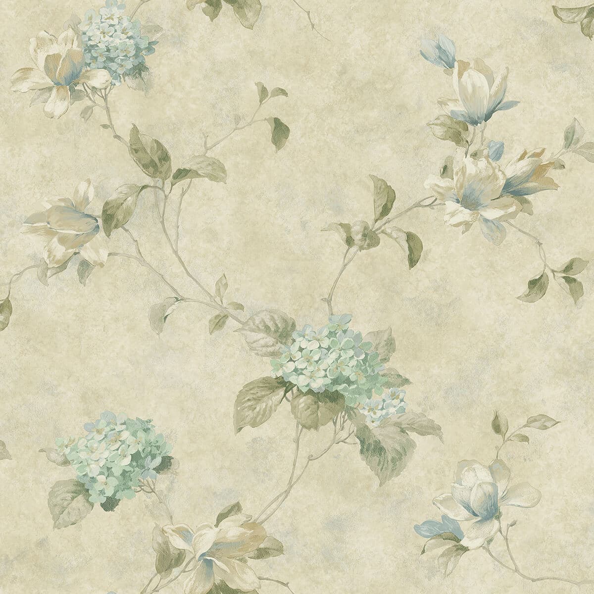 Magnolia Teal Hydrangea Trail Wallpaper