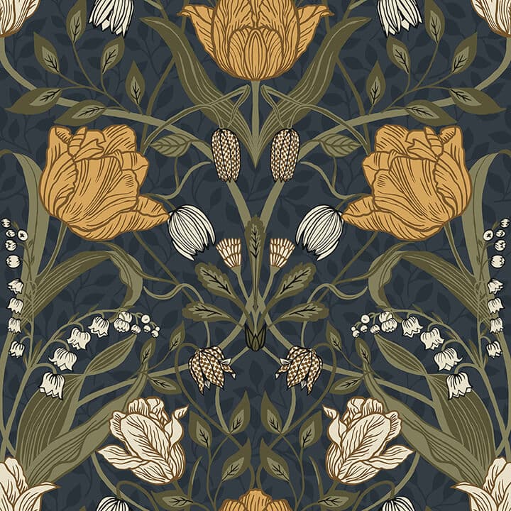 Filippa Navy Tulip Wallpaper