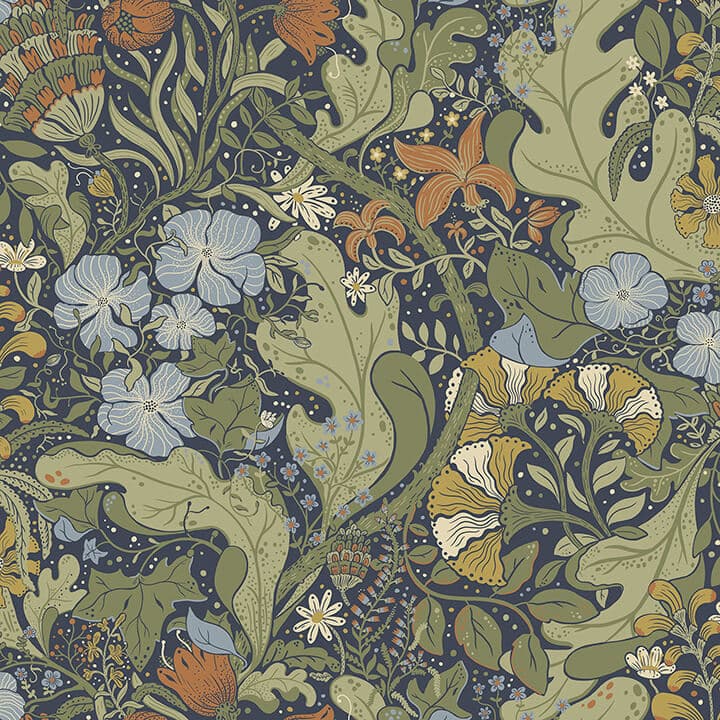 Elise Indigo Nouveau Gardens Wallpaper