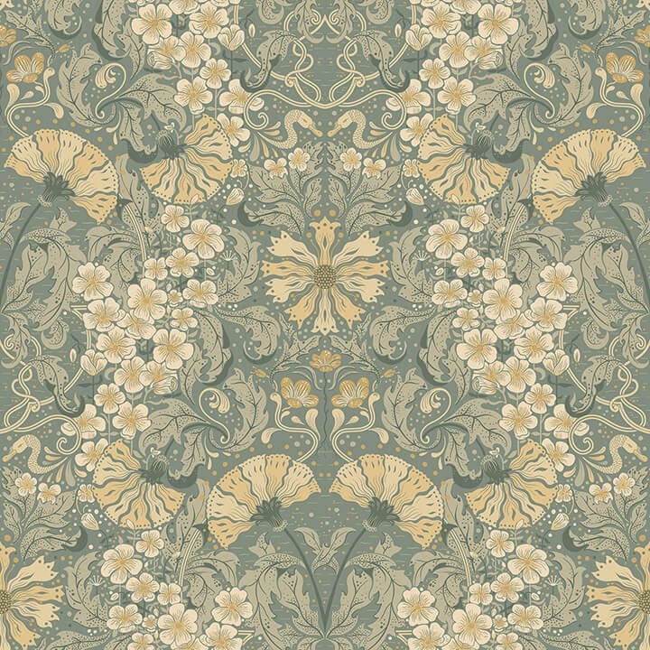 Ojvind Sea Green Floral Ogee Wallpaper