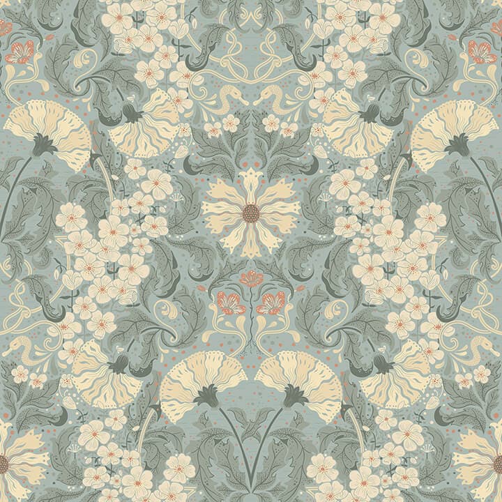 Ojvind Light Blue Floral Ogee Wallpaper