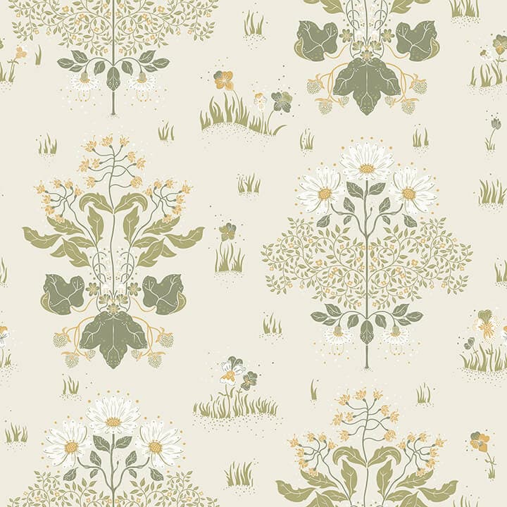 Elda Olive Delicate Daisies Wallpaper