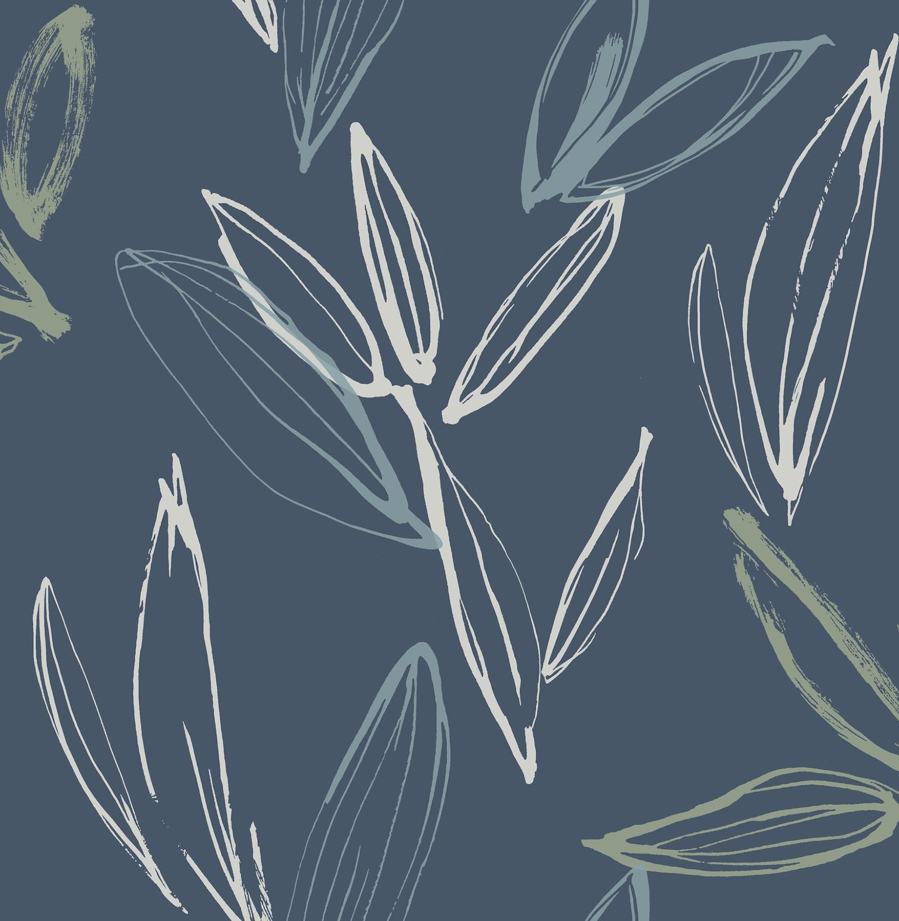 Kenia Leaf Toss Indigo Wallpaper
