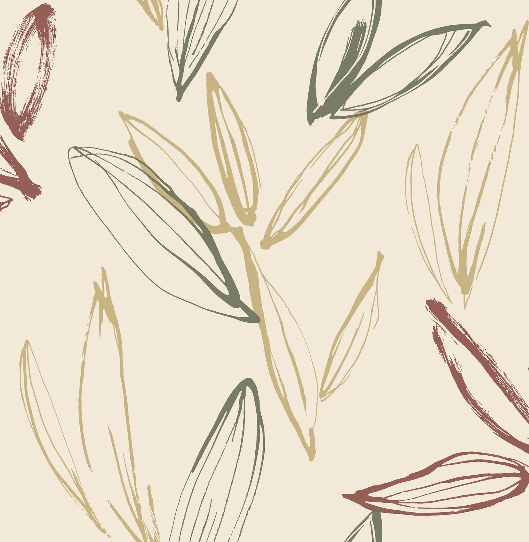 Kenia Leaf Toss Cream/Red/Green Wallpaper