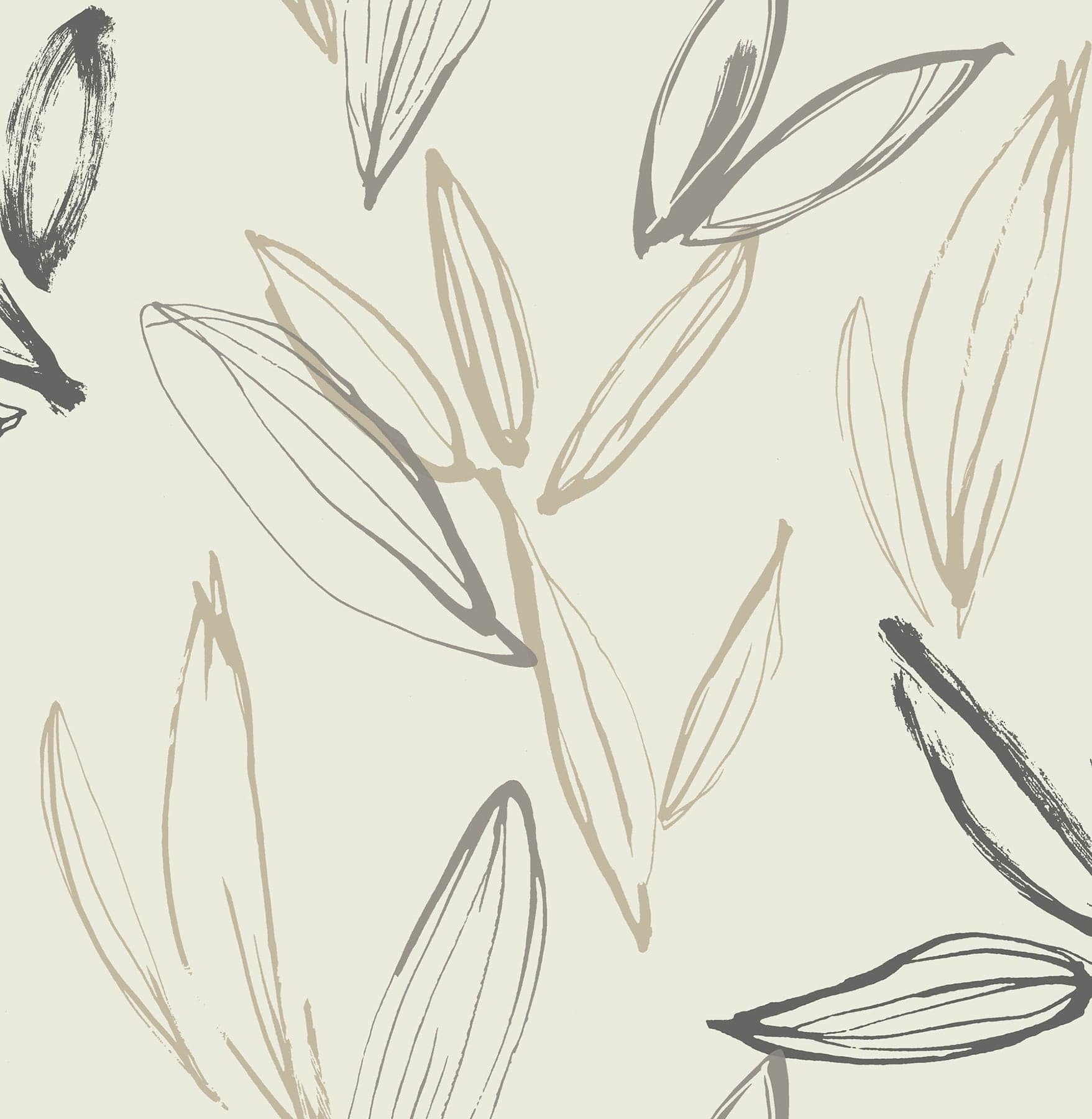 Kenia Leaf Toss Natural/Black Wallpaper