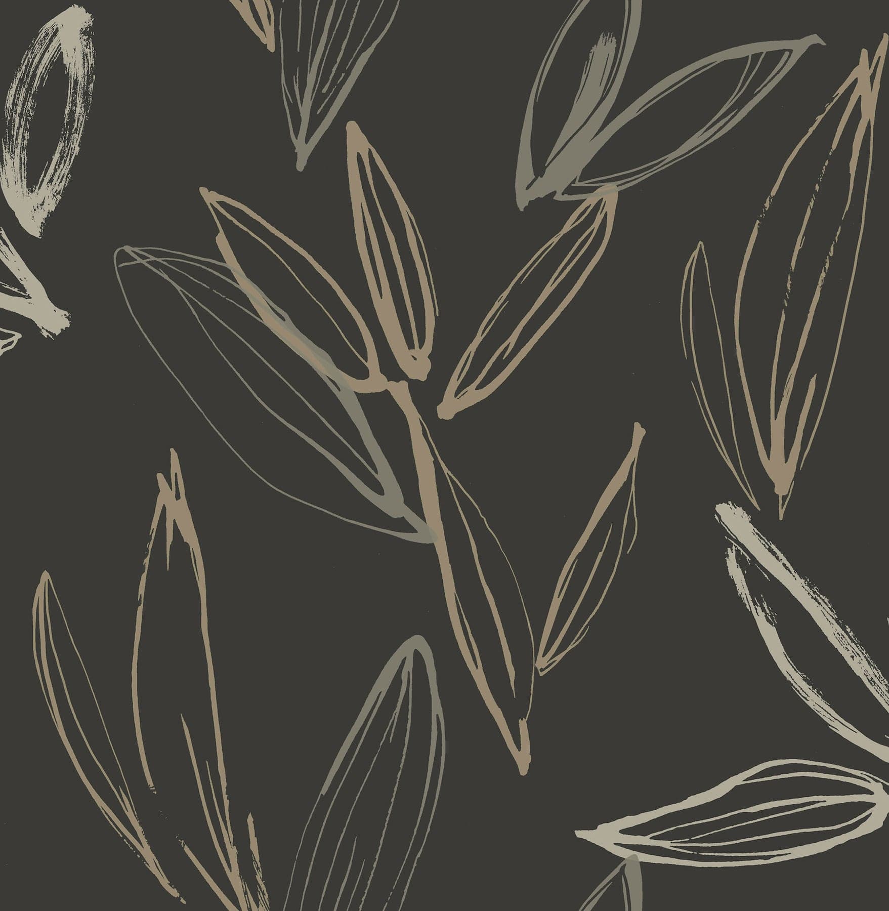 Kenia Leaf Toss Black/Gold Wallpaper