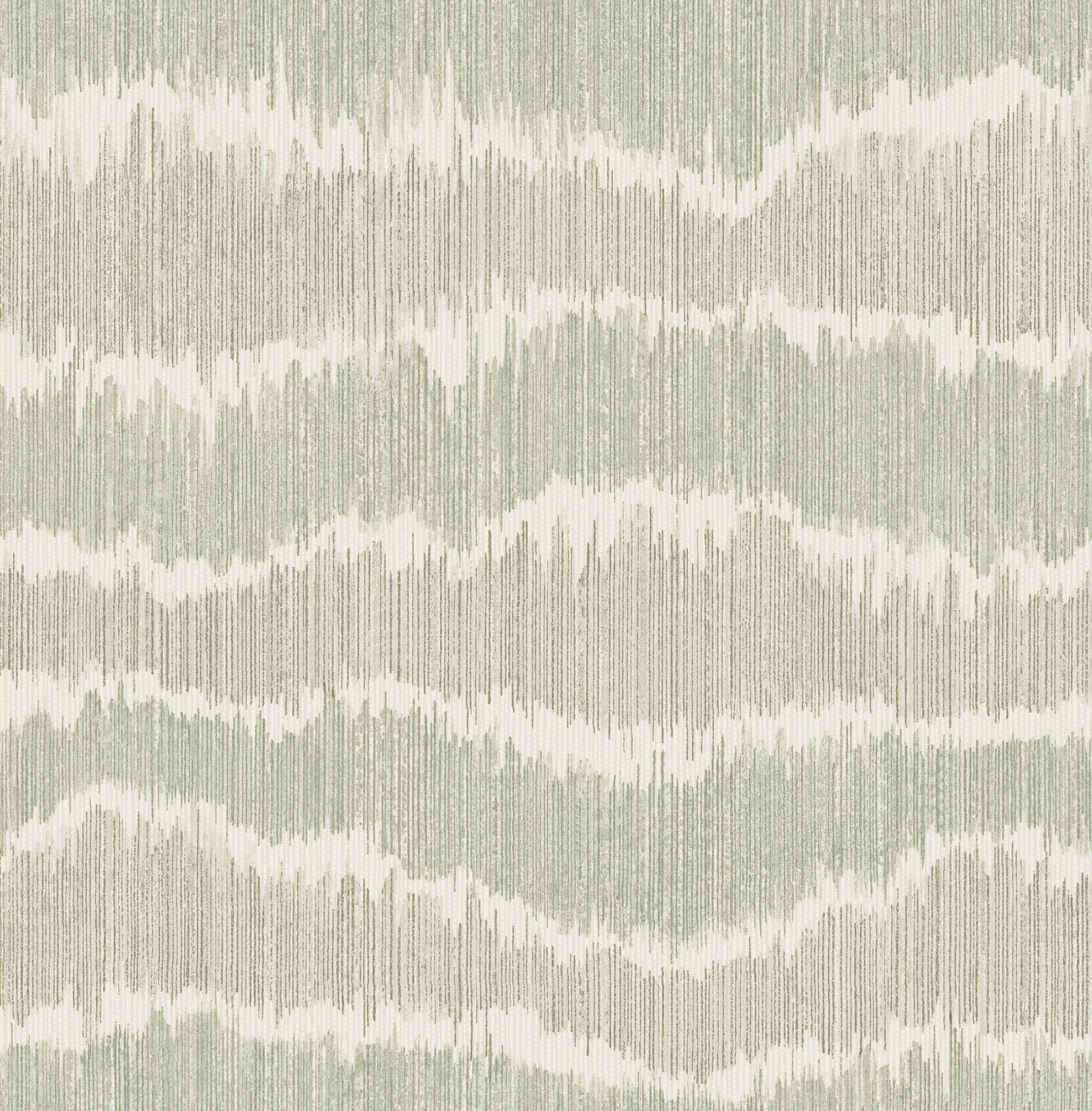 Wiggle Ikat Stripe Natural/Green Wallpaper