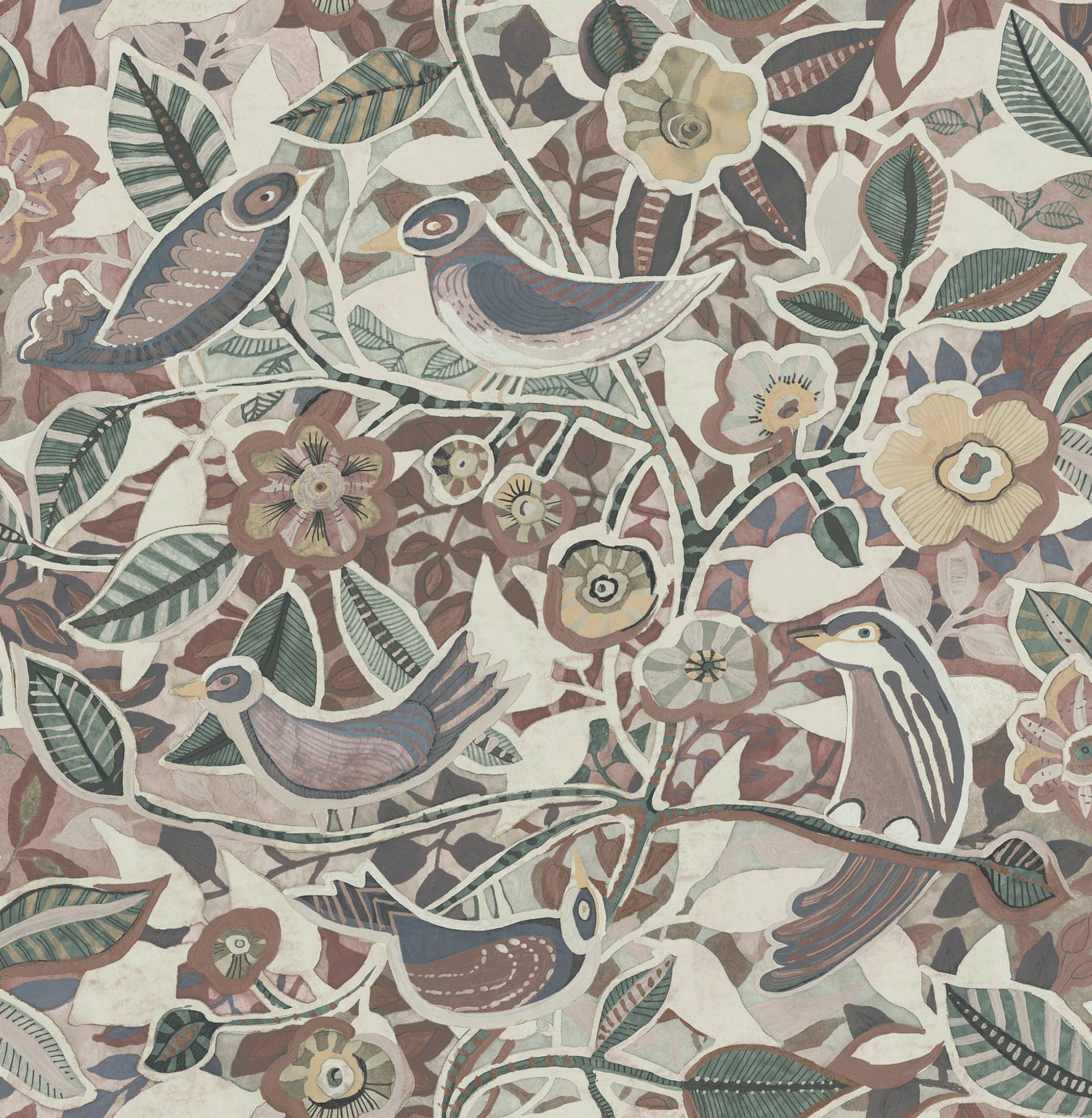Manette Birds in the Bush Plum Wallpaper