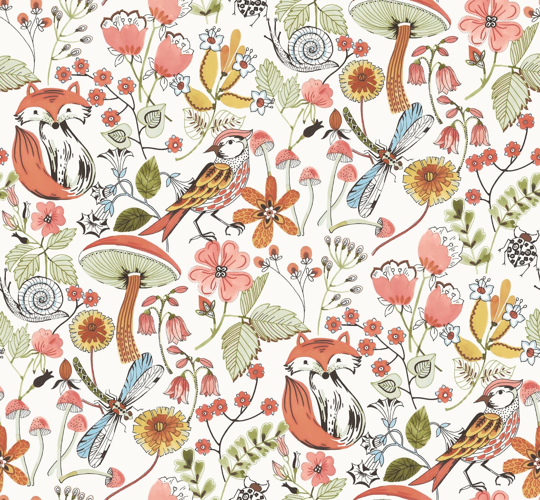 Wonder Woodland Animals Coral Wallpaper