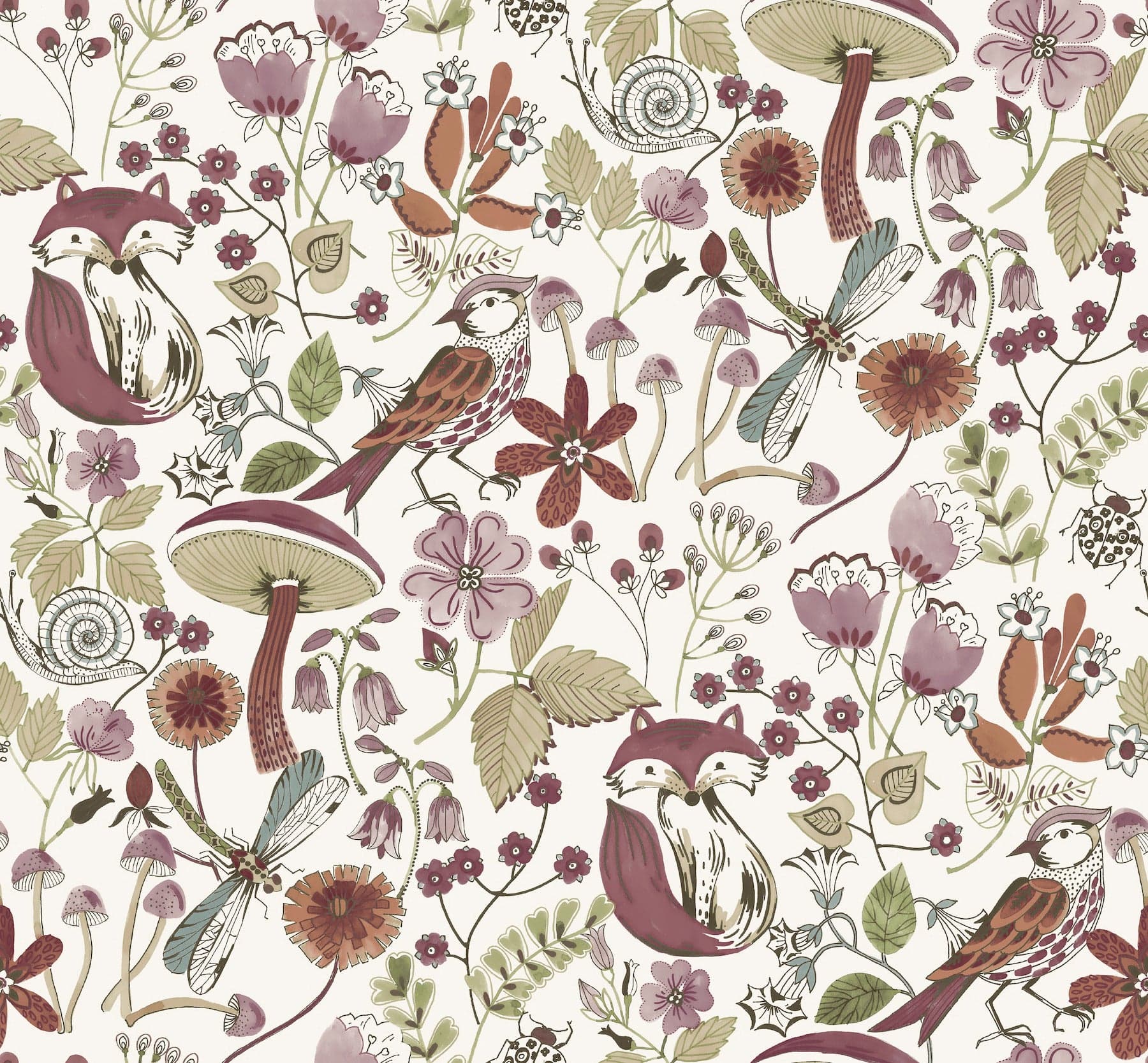 Wonder Woodland Animals Plum Wallpaper