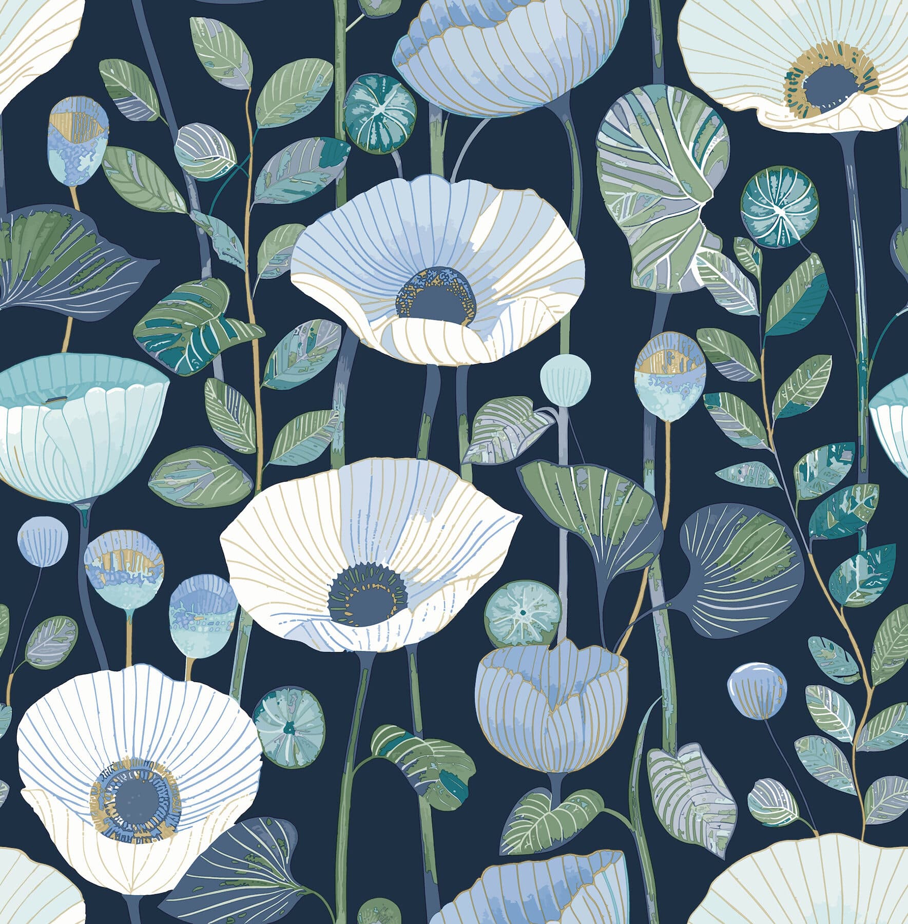 Mindra Indigo Floral Trail Wallpaper