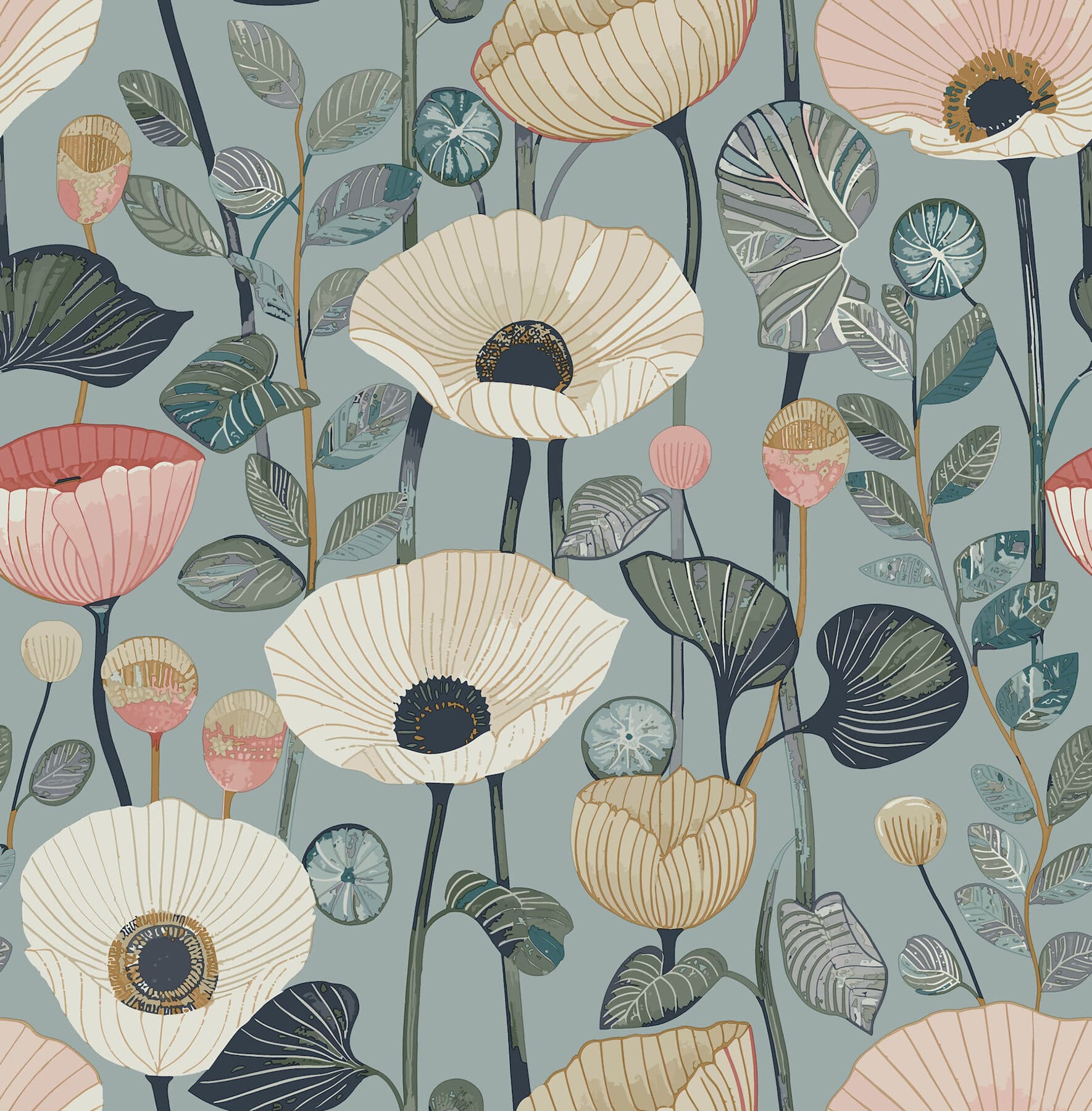 Mindra Light Blue Floral Trail Wallpaper