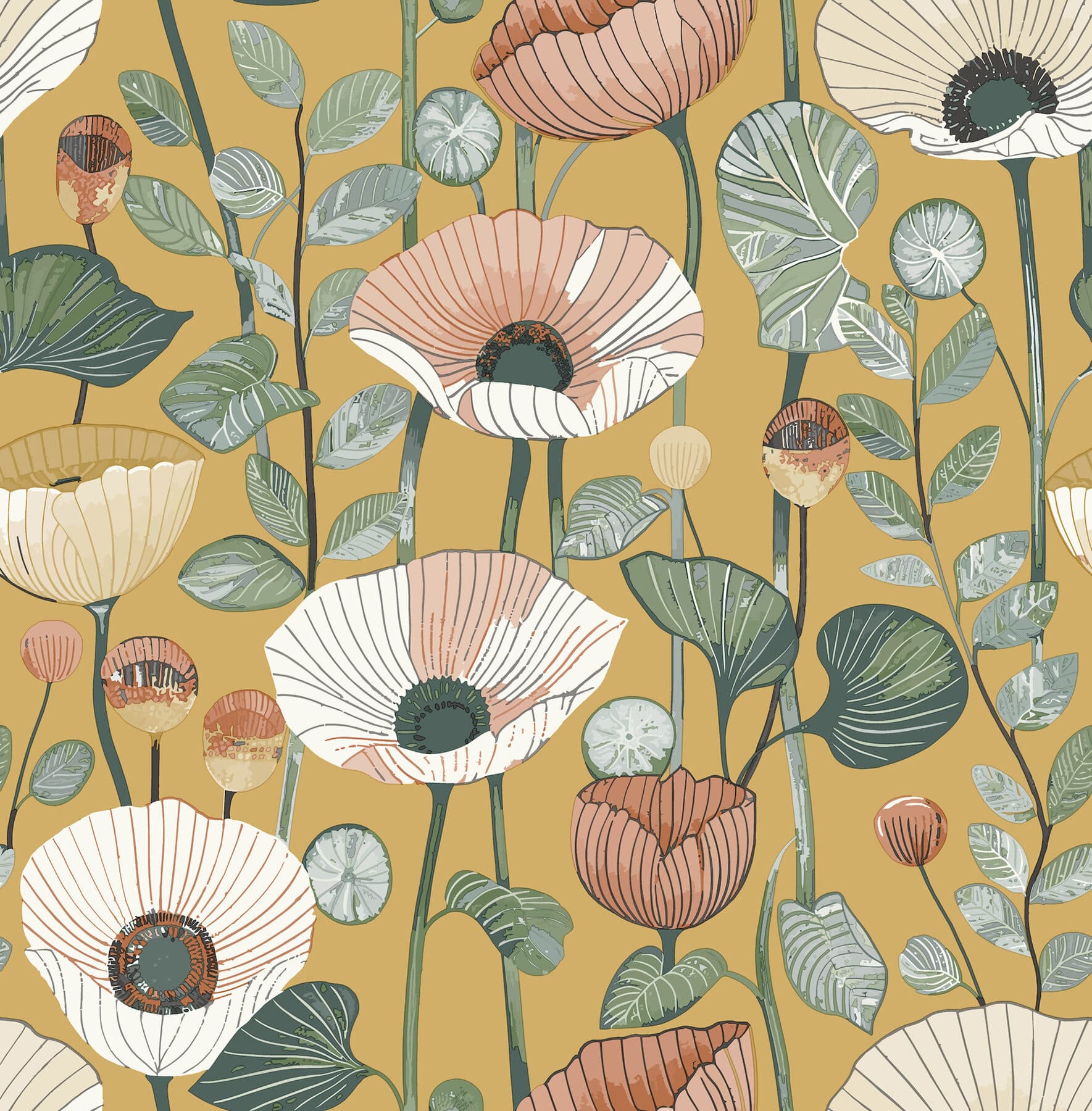 Mindra Mustard Floral Trail Wallpaper