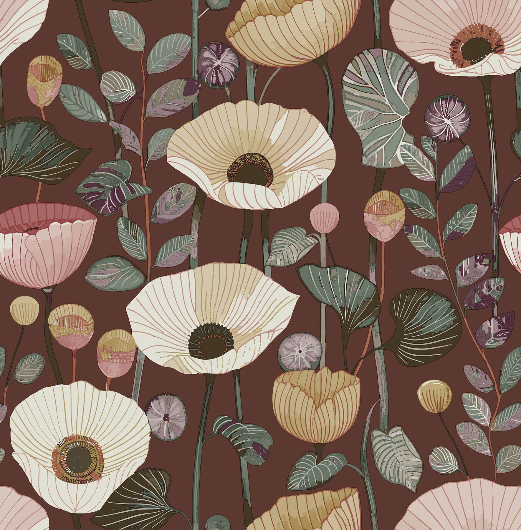 Mindra Maroon Floral Trail Wallpaper