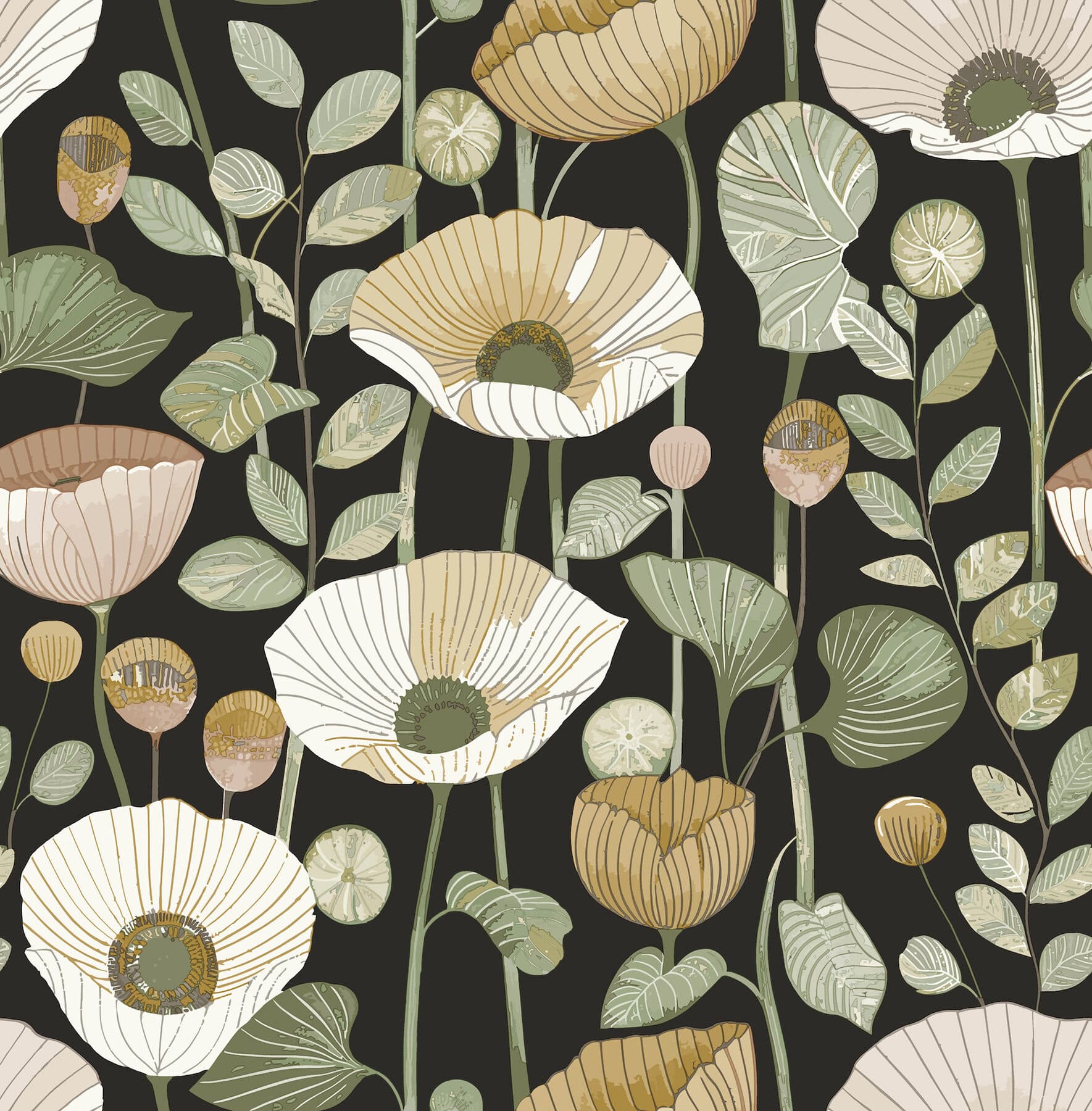 Mindra Black Floral Trail Wallpaper