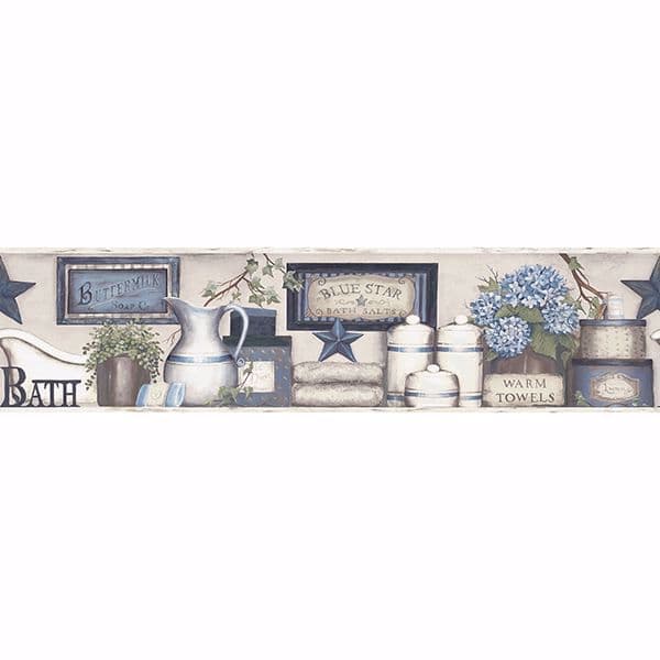 Country Bath Blue Rustic Border