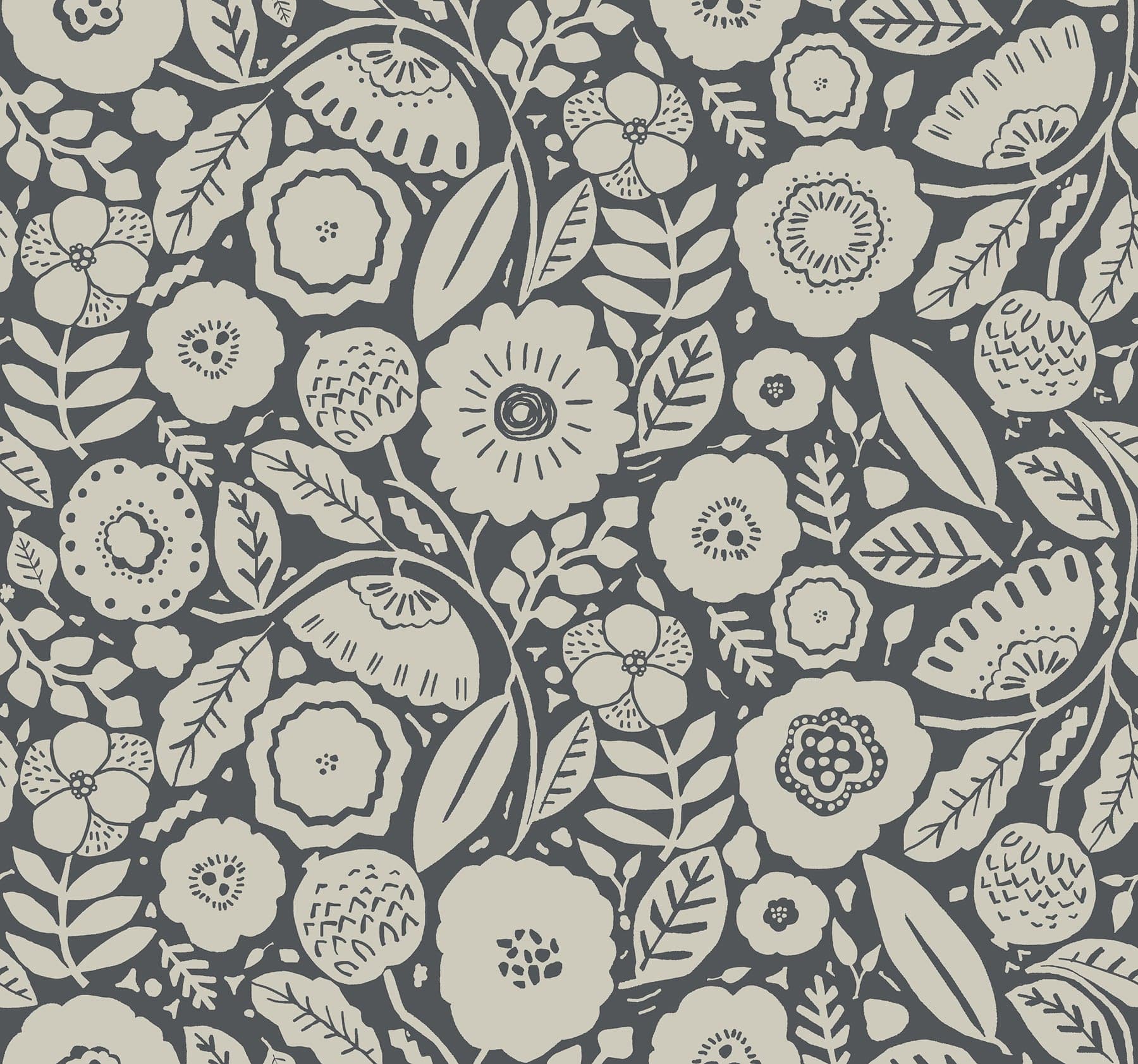 Camille Blossom Charcoal Wallpaper