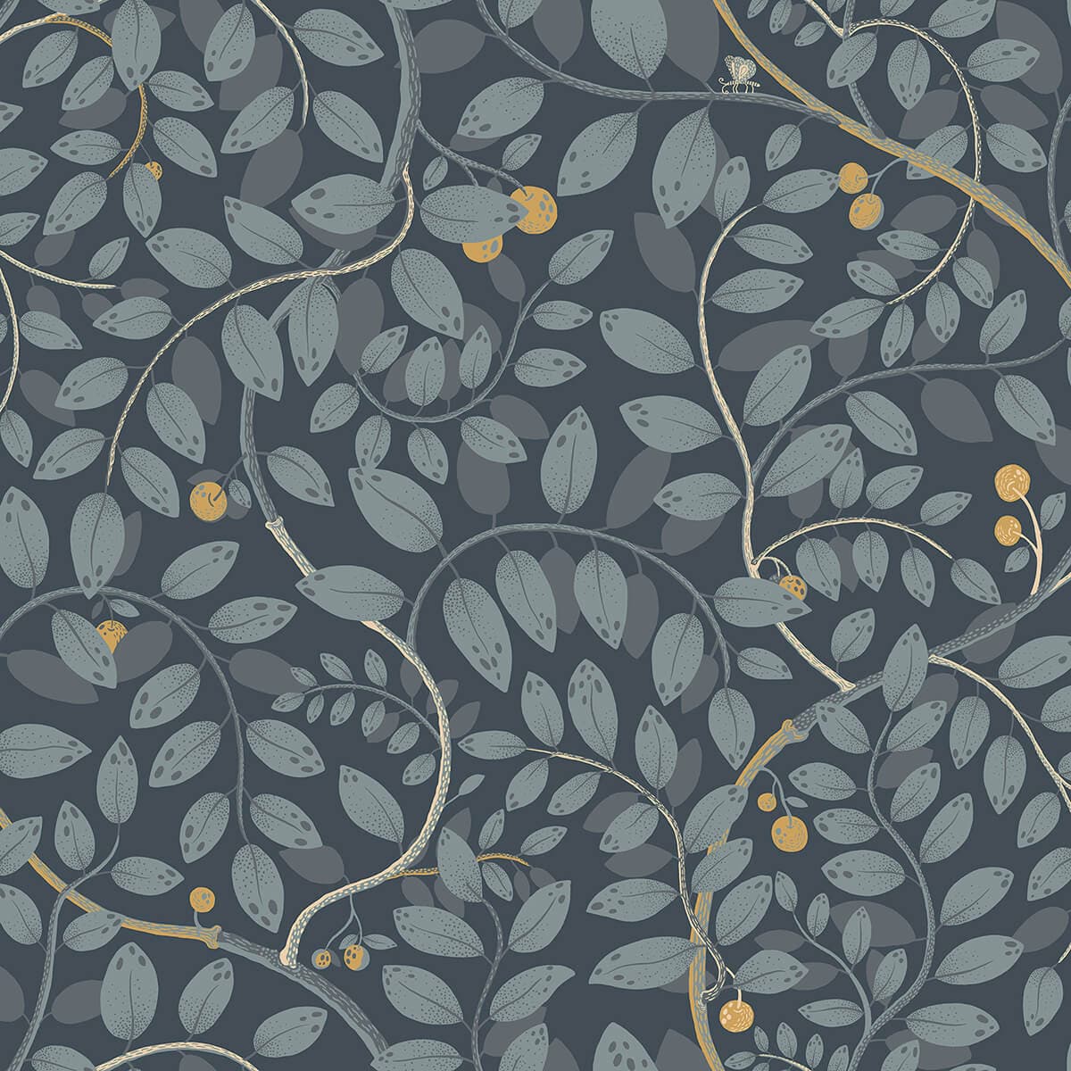 Kirke Blue Leafy Vines Wallpaper