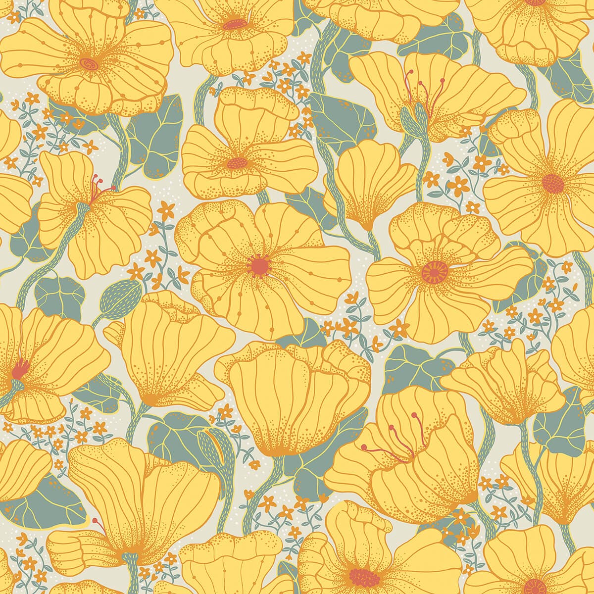 Matilda Yellow Poppy Fields Wallpaper
