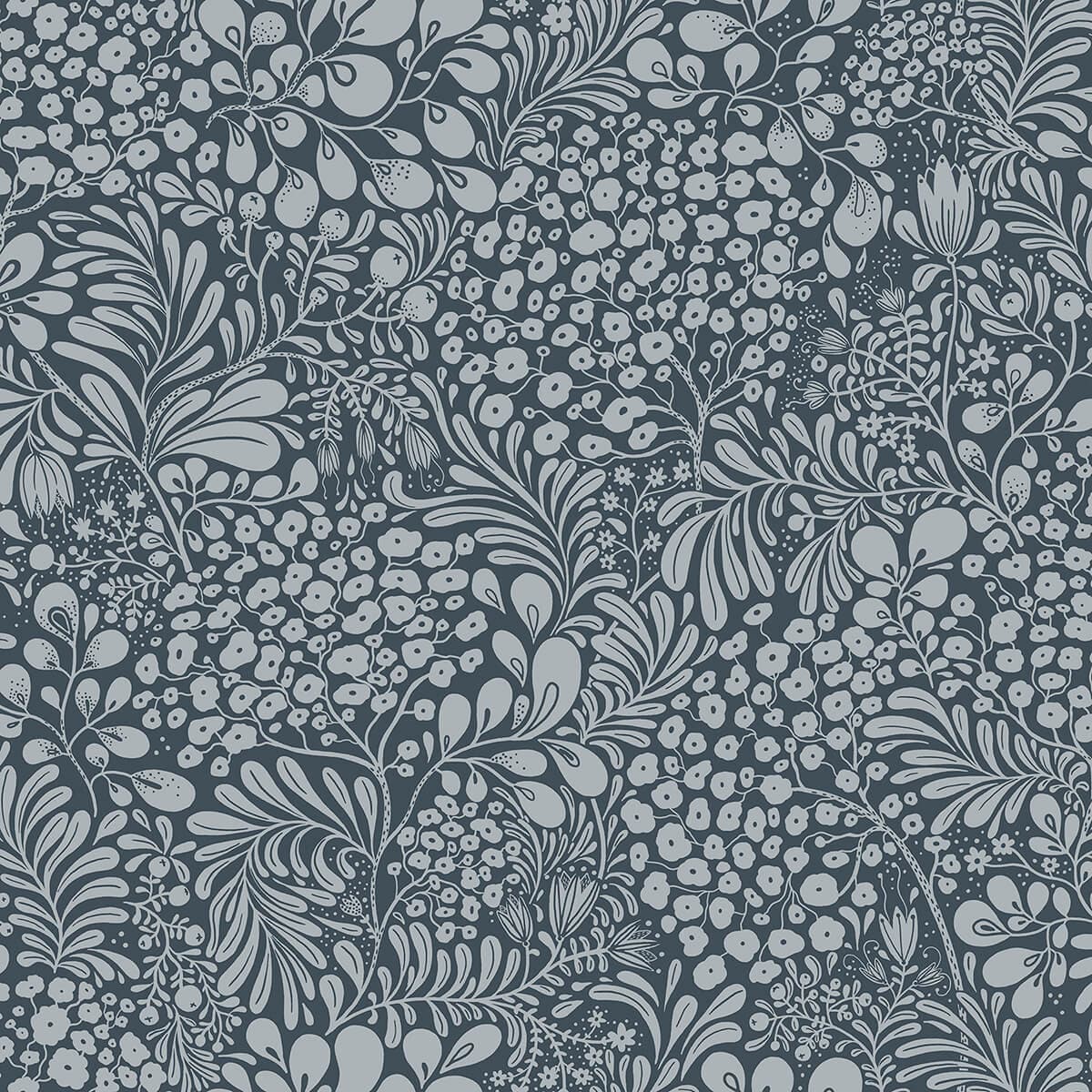 Siv Dark Blue Botanical Wallpaper