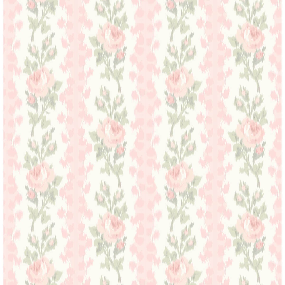 Blooming Heirloom Marie Pink Rose Stripe Wallpaper