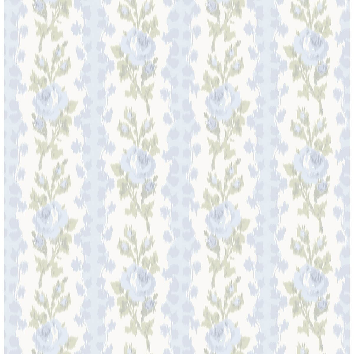 Blooming Heirloom Light Blue Rose Stripe Wallpaper