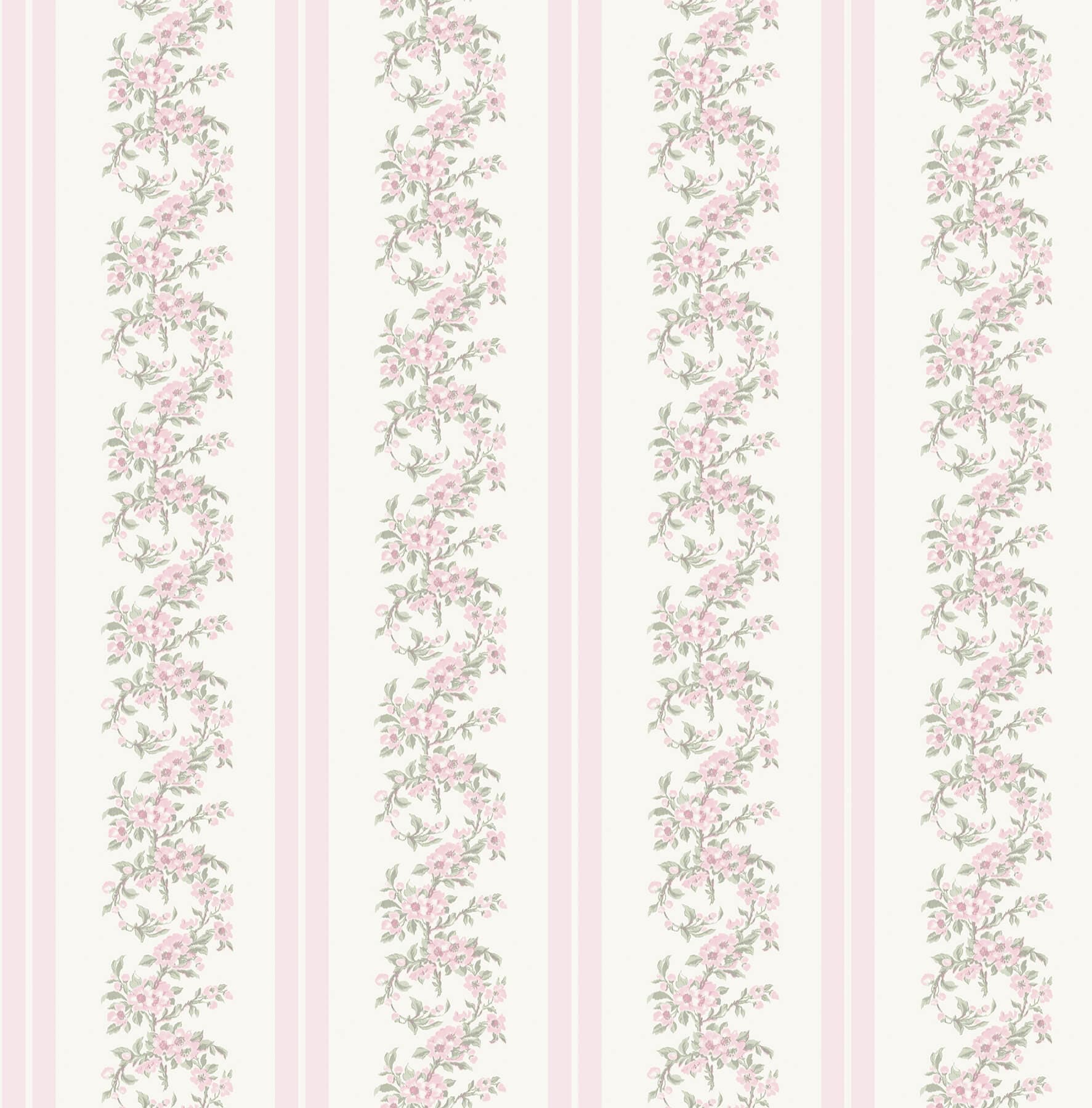 Marigold Wreath Pastel Peach Floral Stripe Wallpaper
