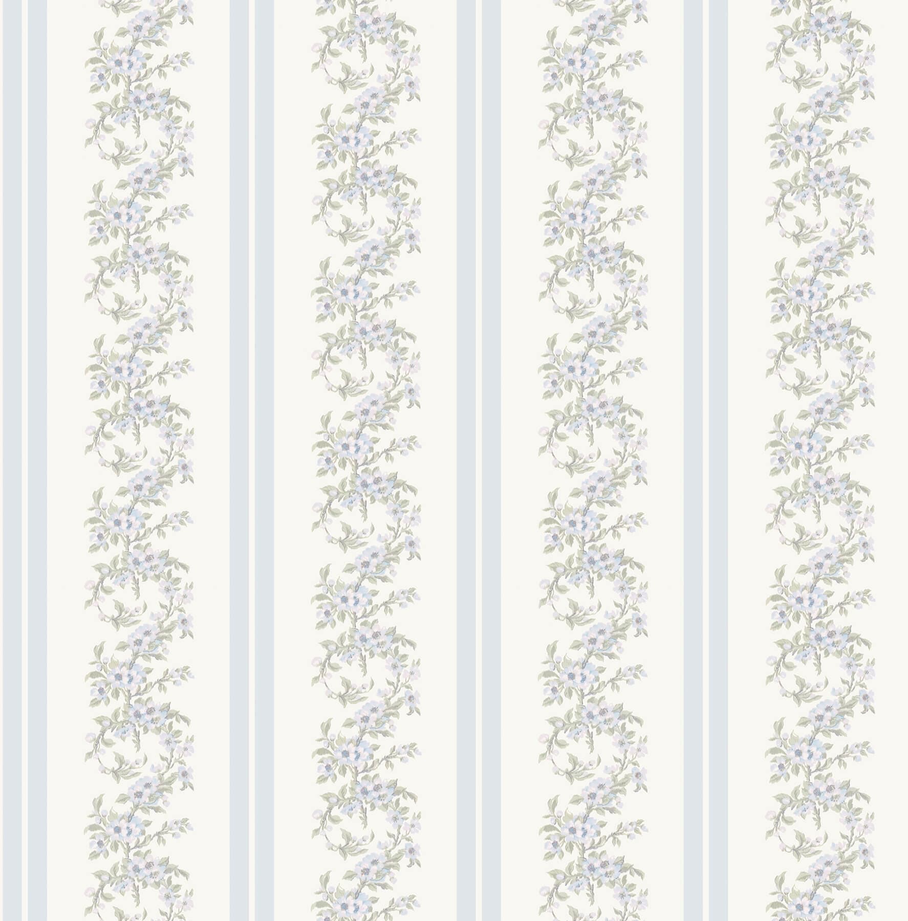Marigold Wreath Baby Blue Rush Floral Stripe Wallpaper