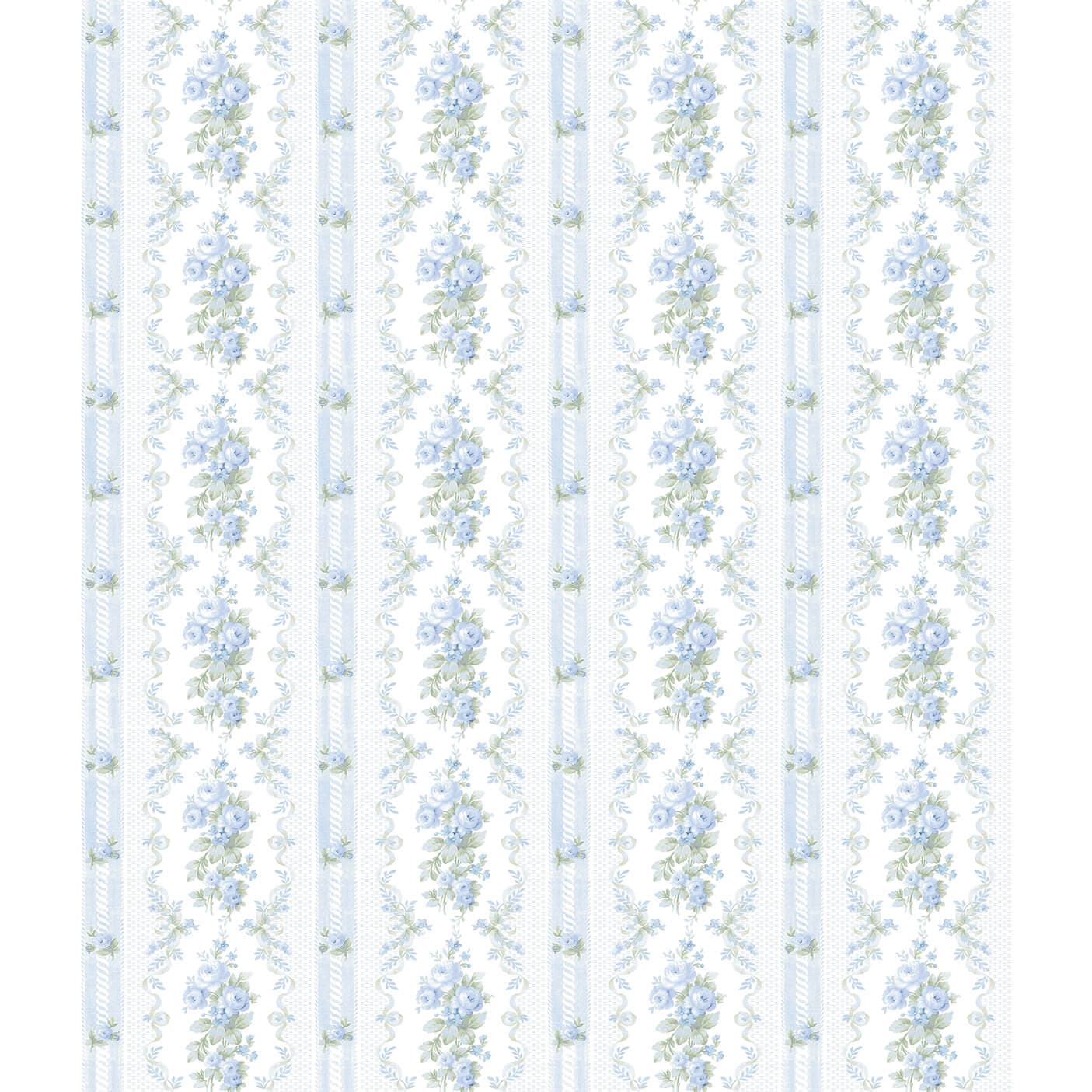 Dreamy Days Sweet Blue Stripe & Floral Wallpaper
